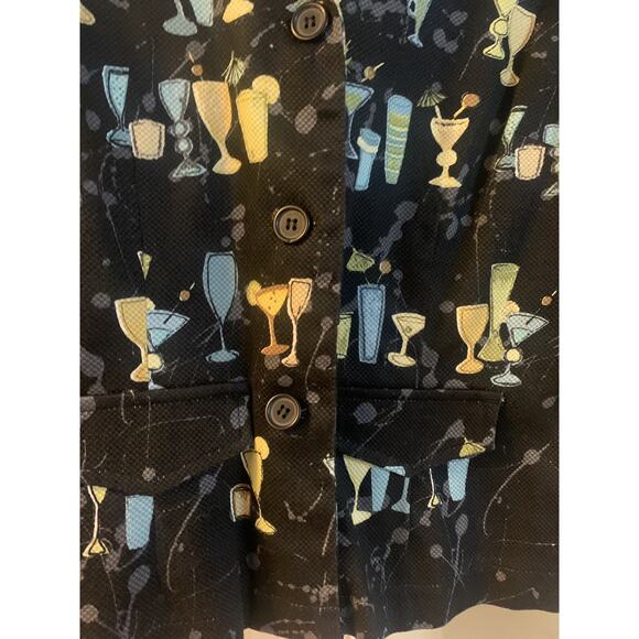 Holly lane black cocktail themed blazer long sleeve glasses patterned classy SM - Picture 3 of 5